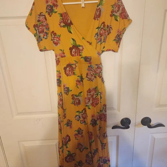 Matilda Jane Dresses | Matilda Jane Alana Floral Yellow Wrap Tiefront Cotton Maxi Dress Size Small | Color: Red/Yellow | Size: S | Kdfutrell7'S Closet